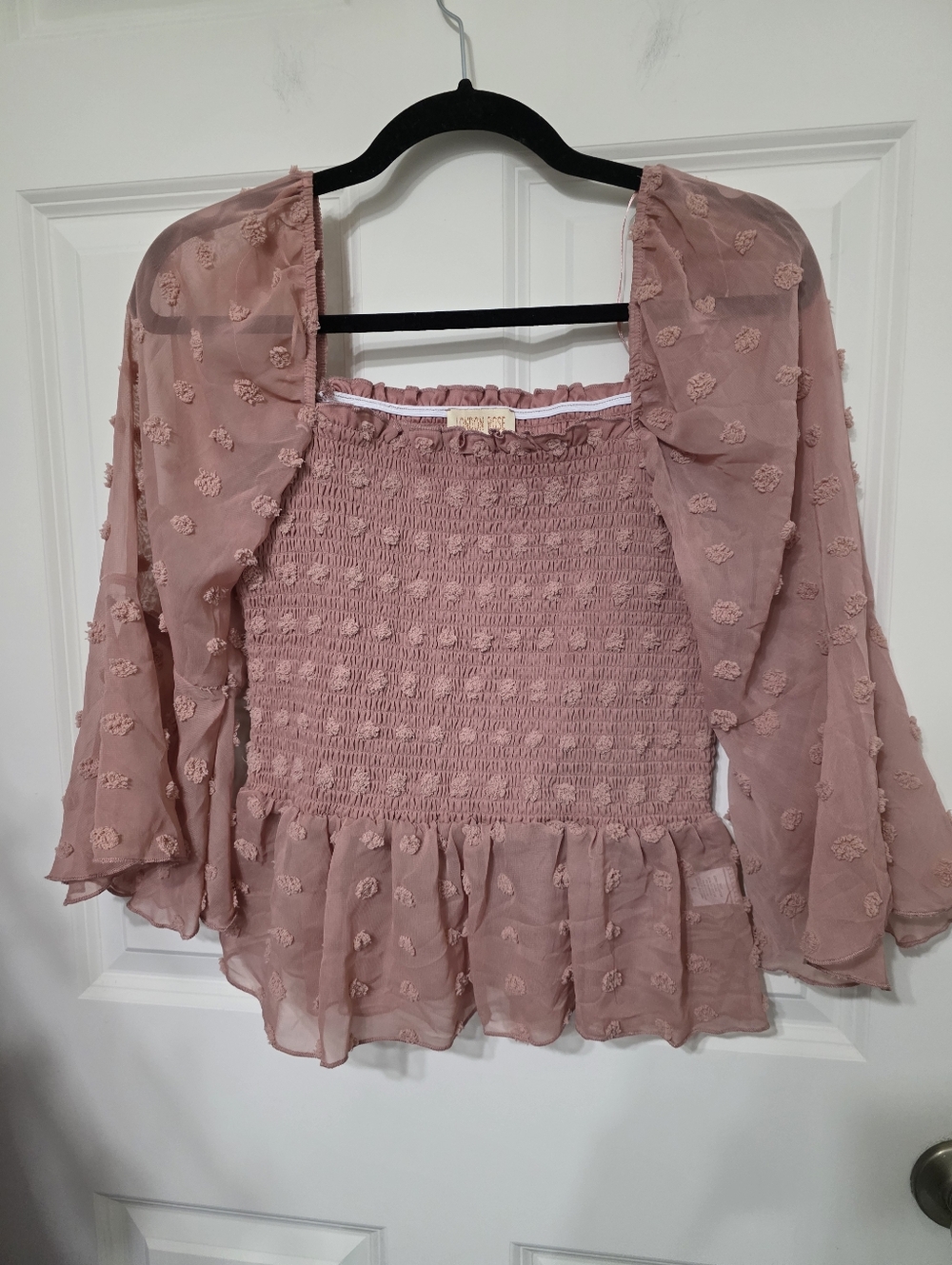 (2 FOR $20) London Rose - Mauve Smocked Peplum Blouse